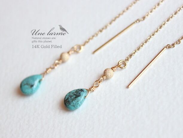 Une larme 14KGF 天然ターコイズAA++