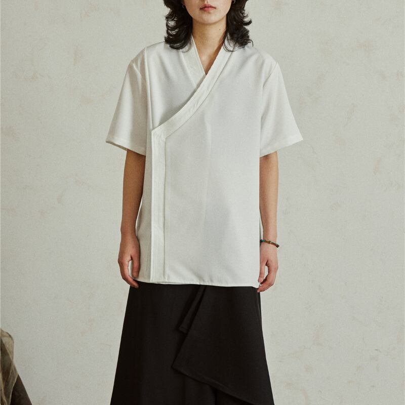 シンプルカシュクールカジュアルシャツ MTO0048