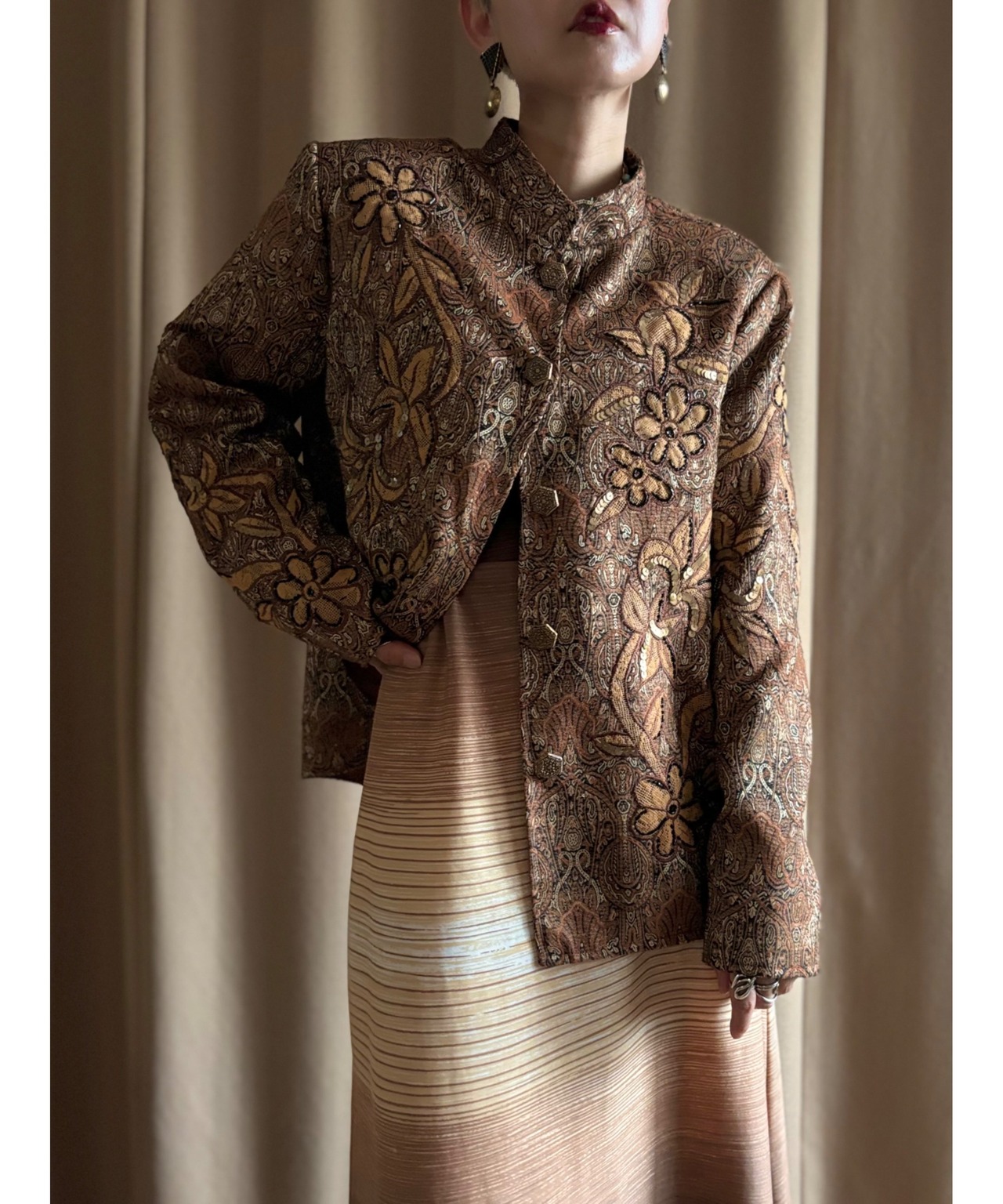 bead embroidery jacquard fabric jacket-4387-10
