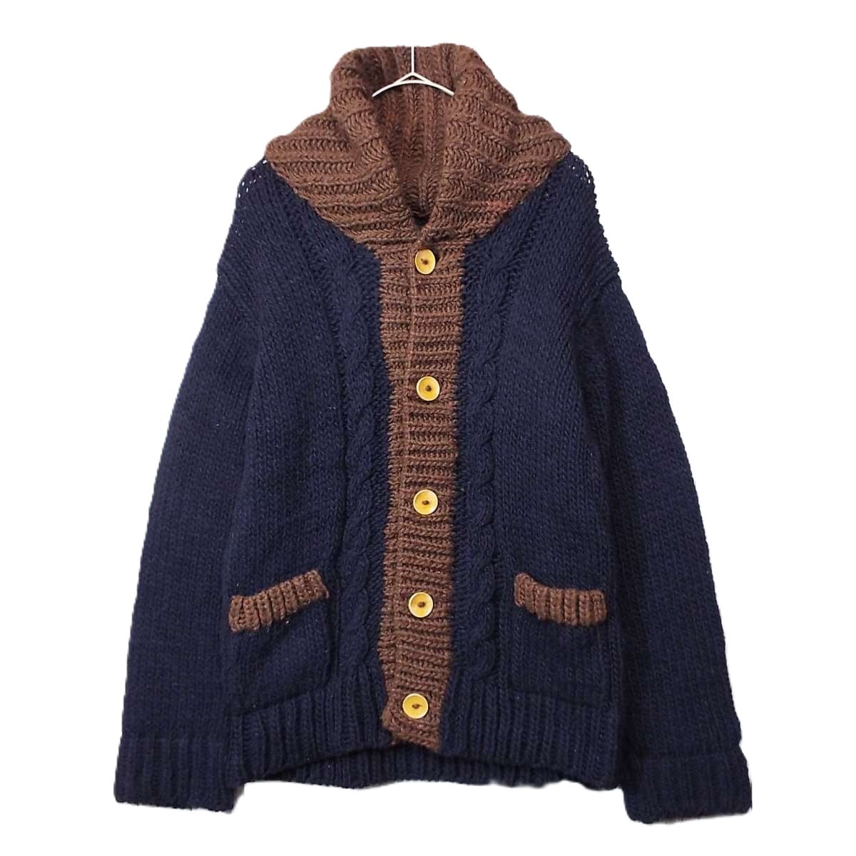 ラルフ ローレン 手編みニット 厚手 ネイビー ショールカラー 美品