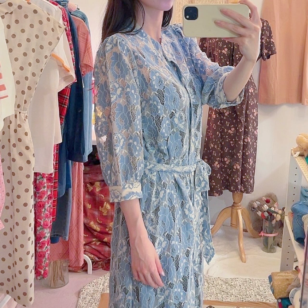 dusty blue flower lace one-piece