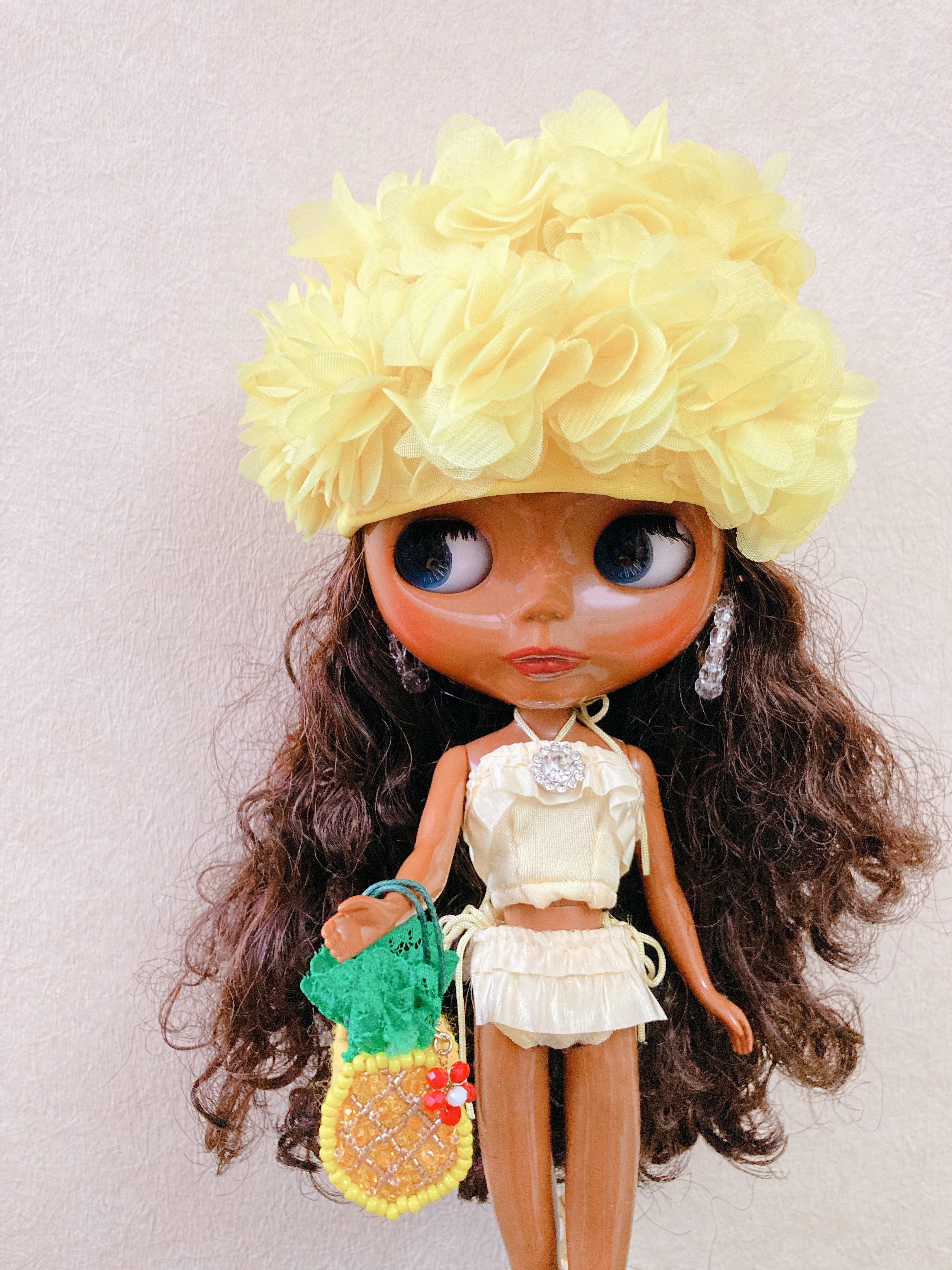 お花たっぷりのうさ耳帽子 ネオブライスサイズ うさ耳ミニハット 黒耳