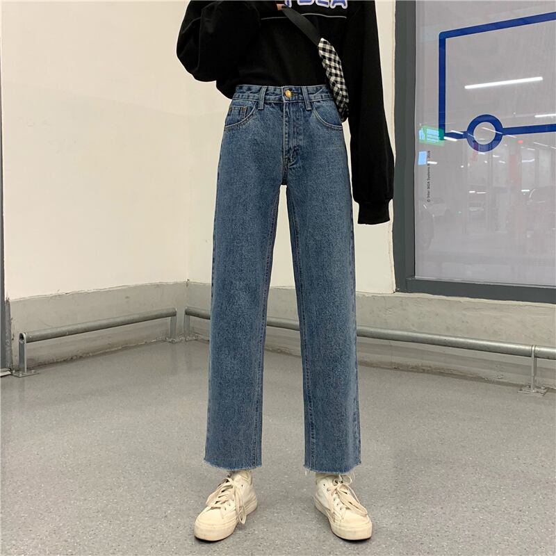 薄くて薄い2020年春秋新作ハイウエストクロップドパンツ学生ワイドレッグパンツストレートジーンズ女性 1号婦人43908325903