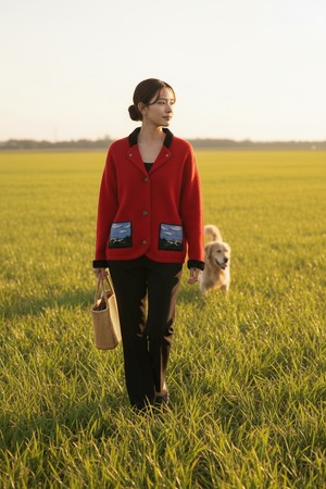 【古着】草原の犬のニットポケットジャケット