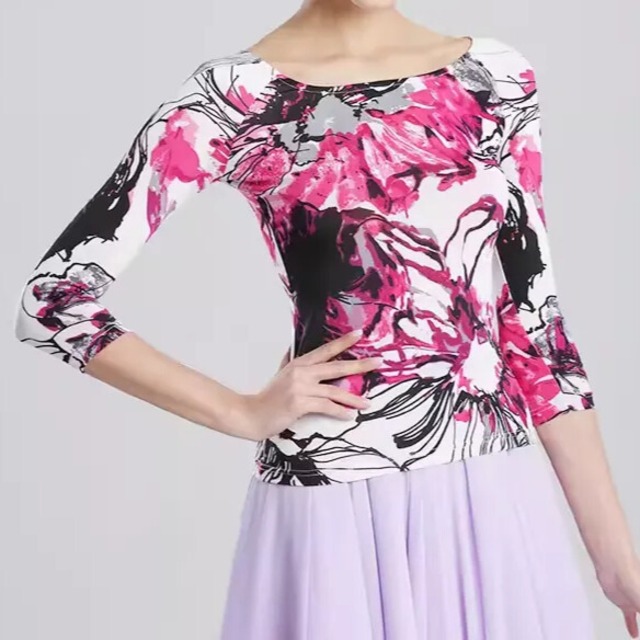 フラワープリント スクエアネック スリムフィット カットソー  ds1462