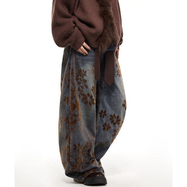 full flower design denim　フルフラワーデザインデニム　J1618