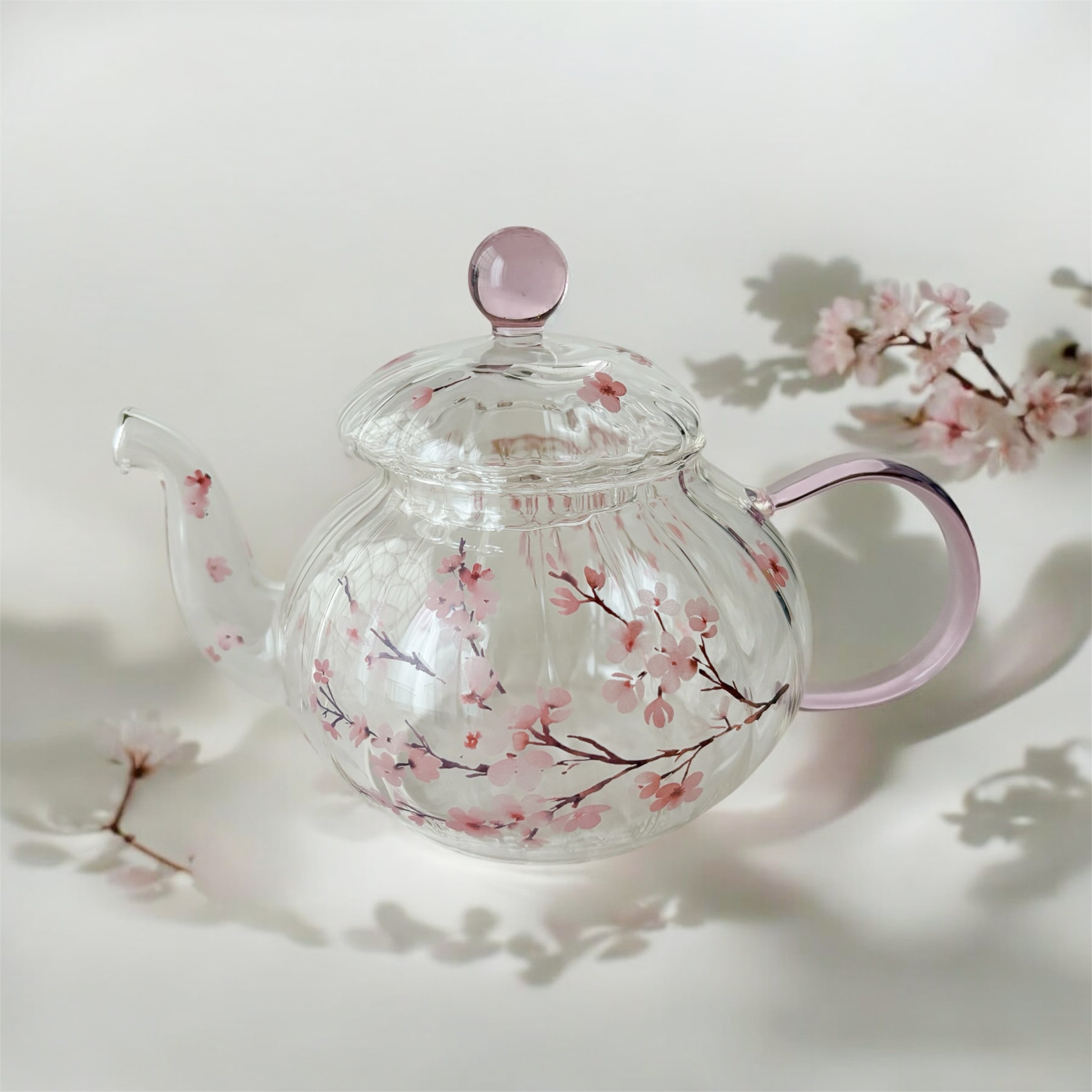 ギフト】桜咲くガラスティーポット 春 ピンク色 紅茶 ハーブティー