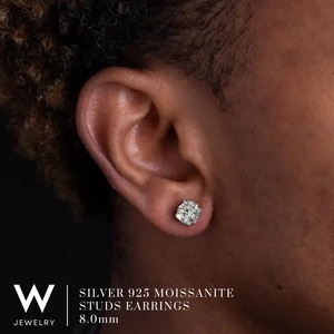 【5mm/6.5mm/8mm】W Jewelry Moissanite "Studs Earrings" Silver