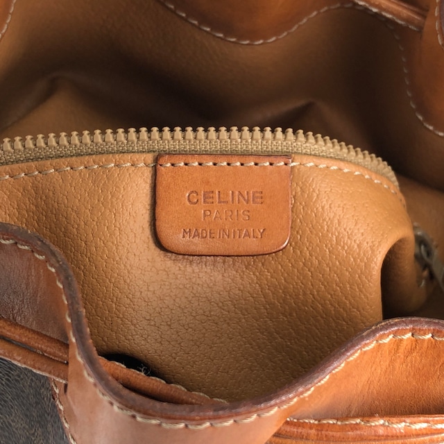 CELINE セリーヌ マカダム ショルダーバッグ ブラウン ブラゾン型押し PVC 巾着 vintage ヴィンテージ オールド 8s5hbf
