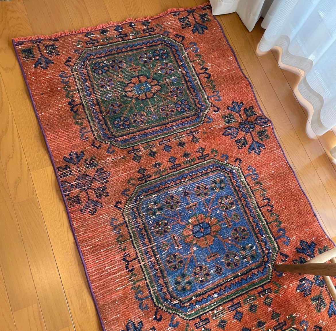 ヴィンテージ　トルコラグ　ランナー ヴィンテージランナーラグ② オレンジ×ブラウン トルコラグ vintage