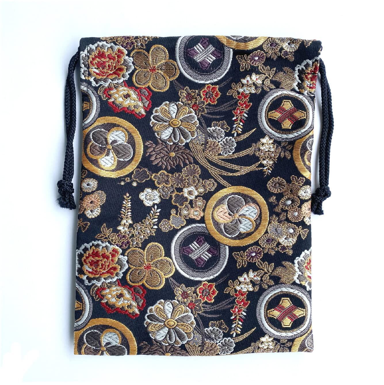 【努力特価】御朱印帳袋 【紋花 黒】 御朱印帳入れ 19×26㎝ 小物入れ 御朱印帳 袋 巾着 巾着袋 日本製 金襴 京都 金らん 西陣織