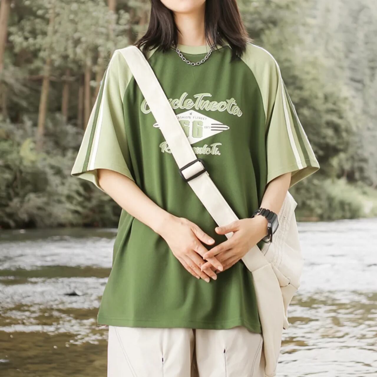 Logo print oversized T-shirt ‐4col‐ A0319