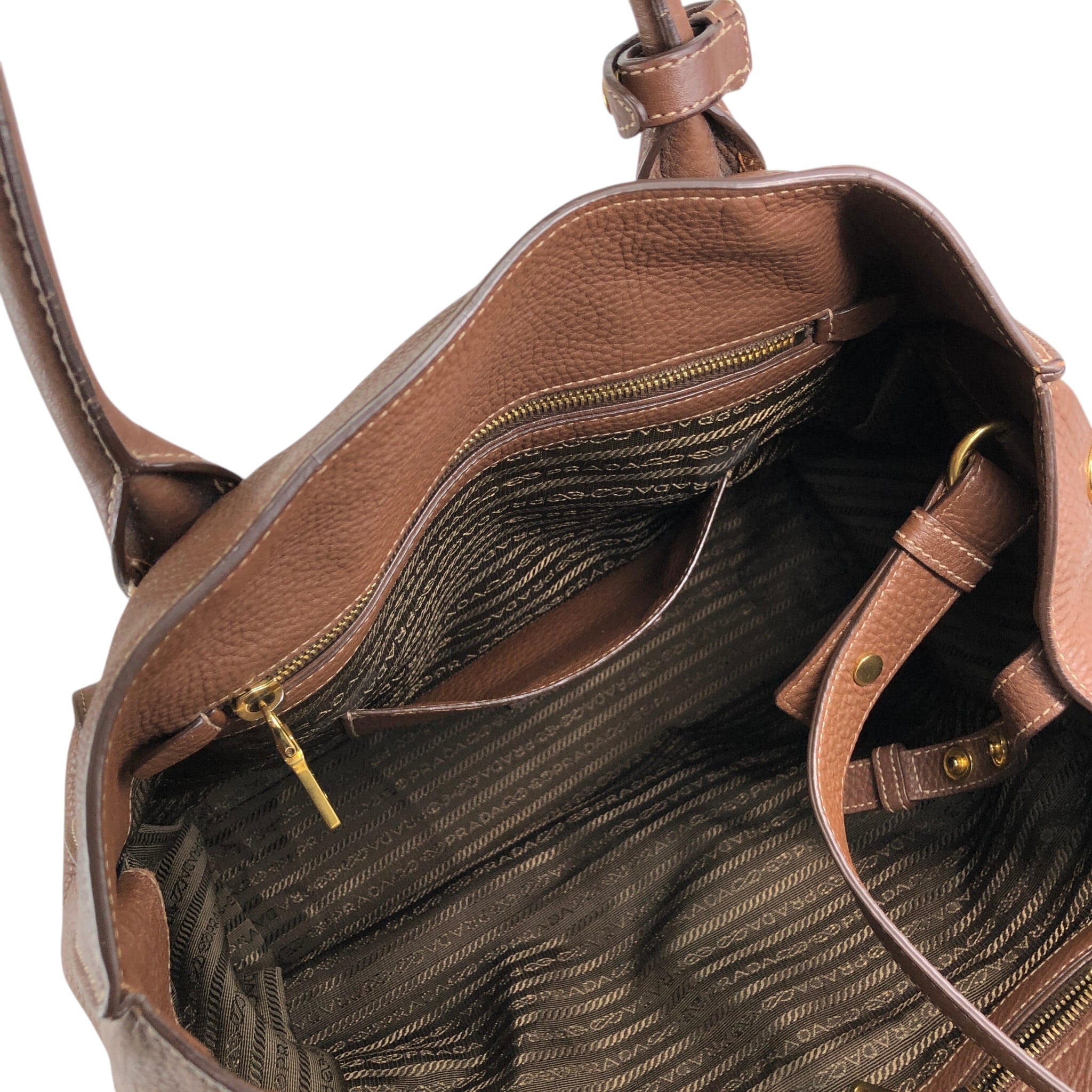 PRADA プラダ ハンドバッグ ブラウン トライアングルロゴ レザー 2way