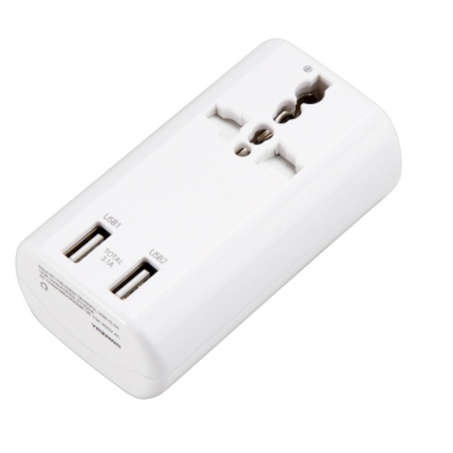 YAZAWA（ヤザワ）　海外用マルチ変換プラグUSB付3.1A白　HPM53AWH