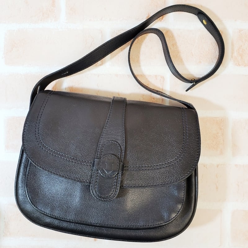美品 ゴールドファイル ☆ ヴィンテージ ブラックレザー ショルダー 
