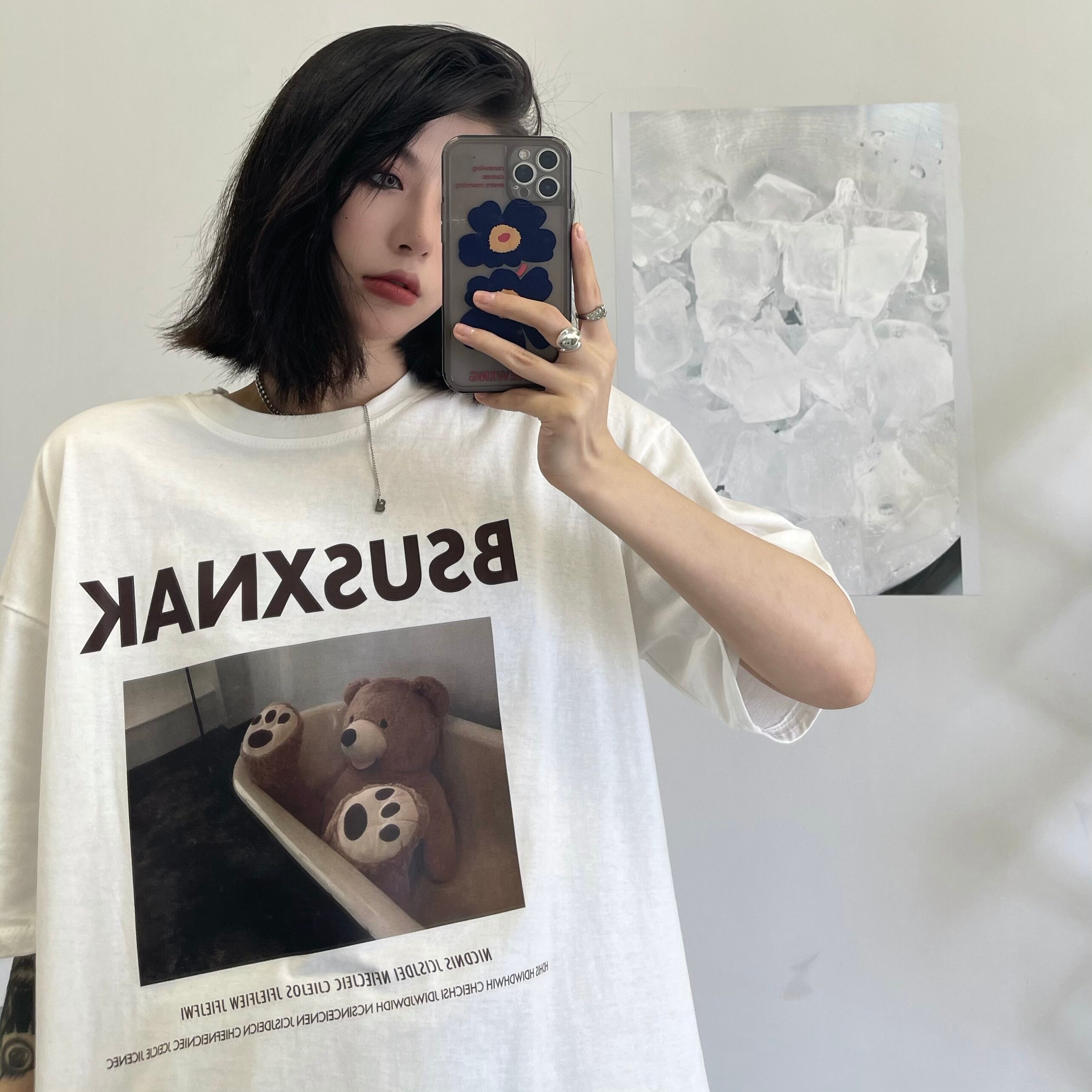 スタイルルーズTシャツ プリントレディースサマーラウンドネック コットン かわいい 夏物 Oネック ケッペル8842408174