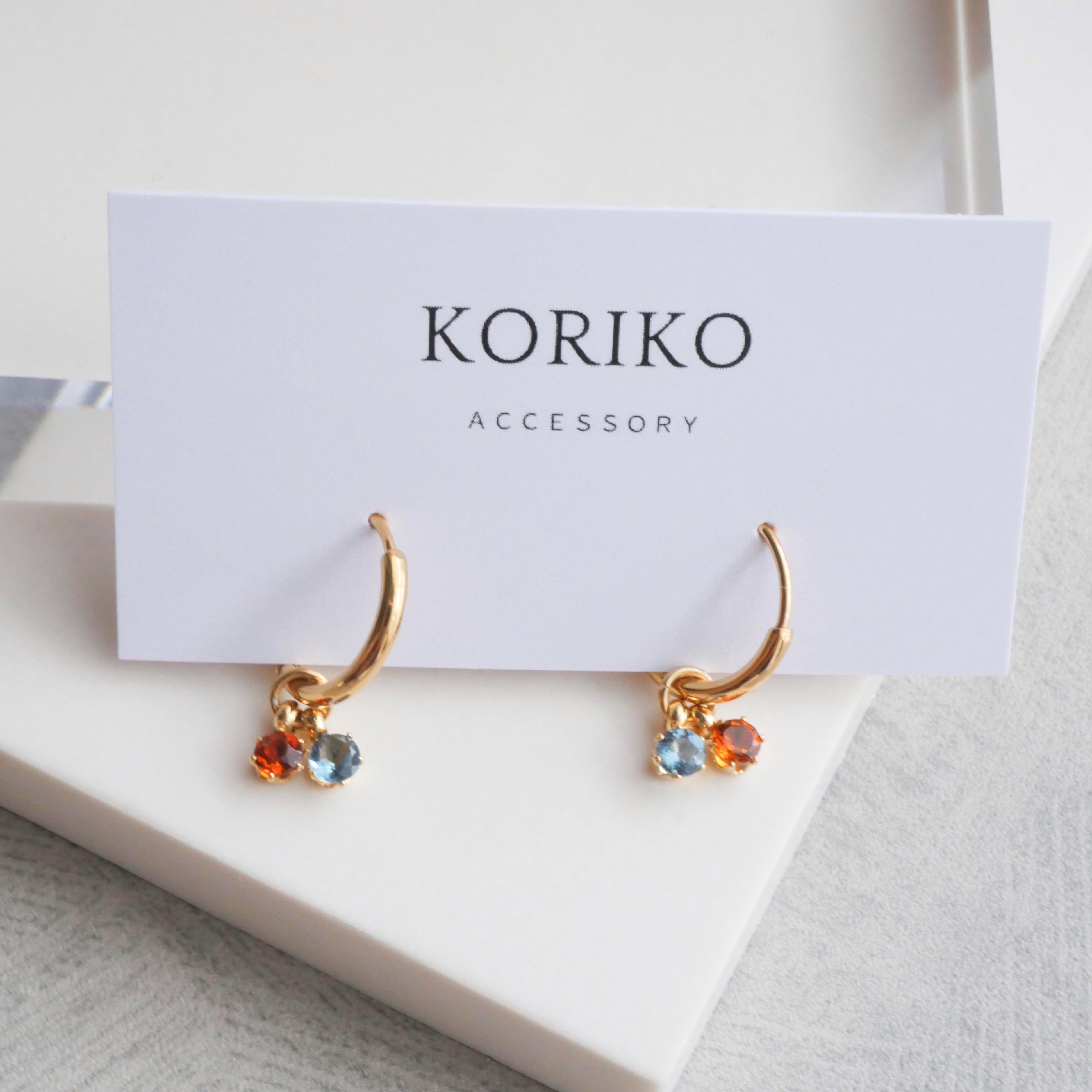 選べる二粒の誕生石 フープピアス/イヤリング 3mm 小ぶり
