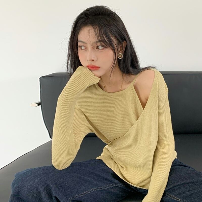 イエローTシャツ スプリングオータム ロング 春物 秋物 試着室19807163427