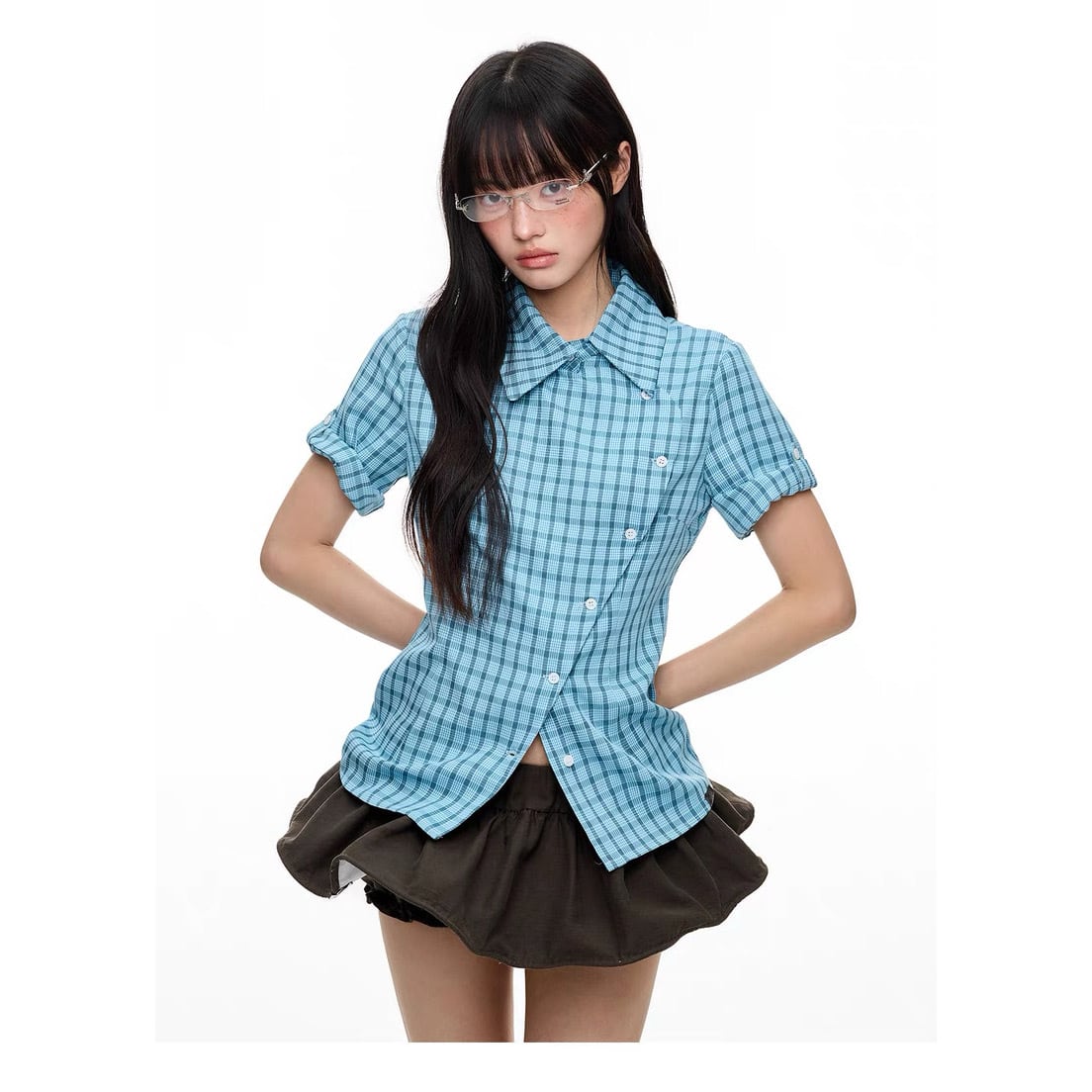 JIKOO] Blue Check Twilight Plaid Shirt | BYORI