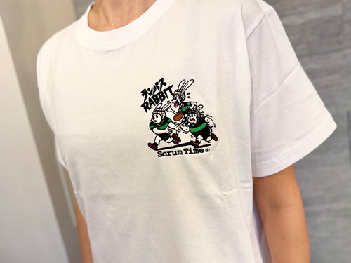 【再販】RUN PASS RABBIT刺繍Tシャツ（ホワイト）