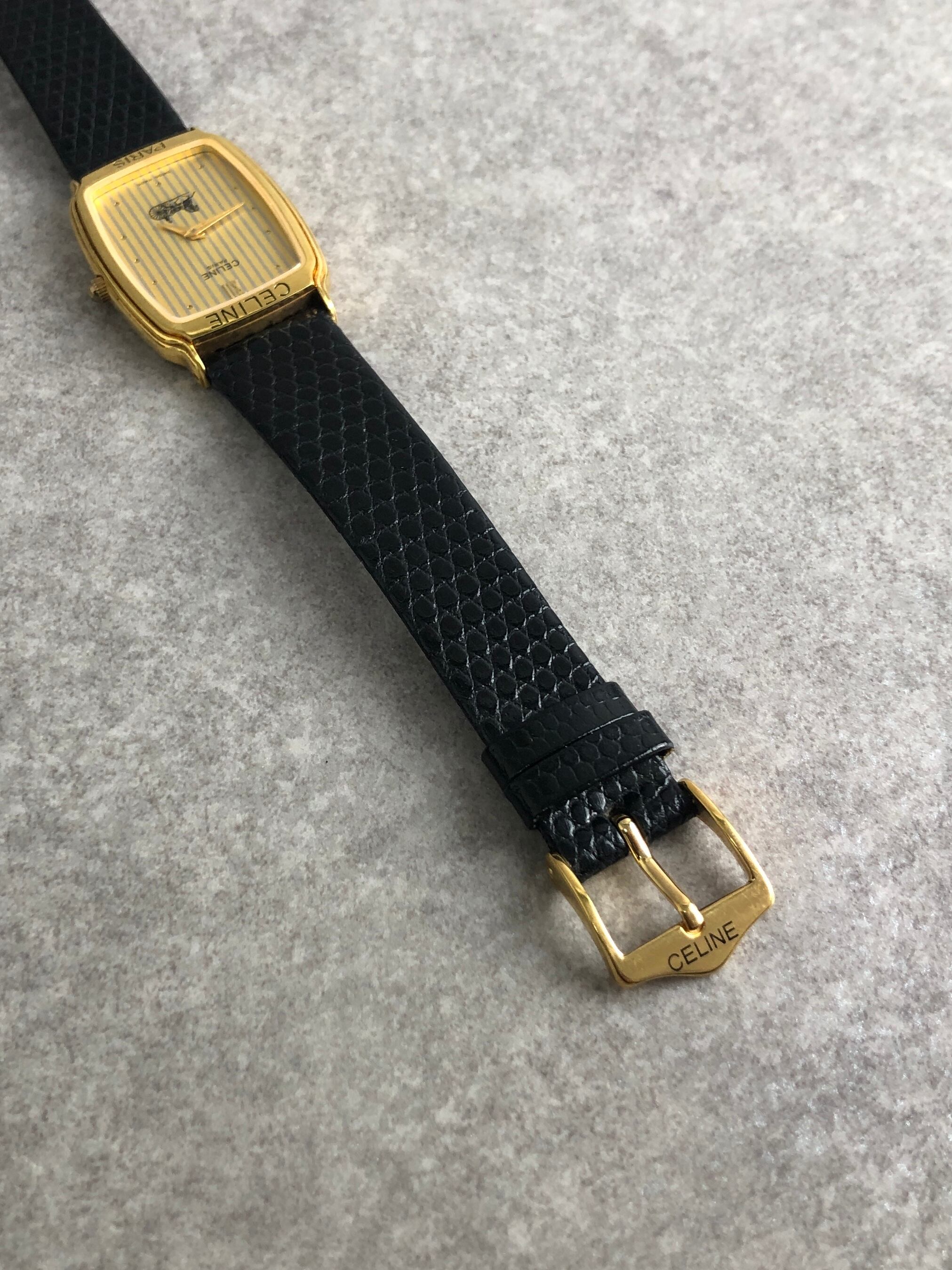CELINE セリーヌ 腕時計 ゴールド ブラック 馬車 スクエア vintage