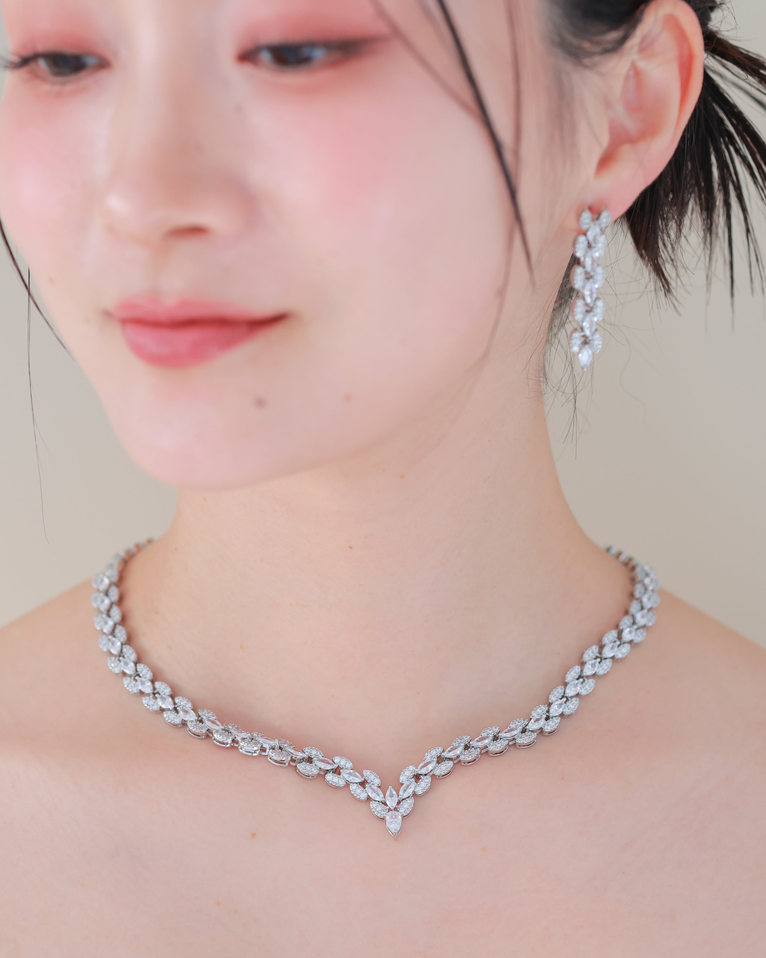 ウェディングネックレスピアスセットシルバー【NE2209-02S