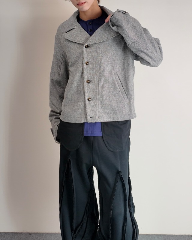 【26/AW STRONGTHE】GREY / SBAI TAILORED BIKER JACKET WITH DETACHABLE SASH SCARF