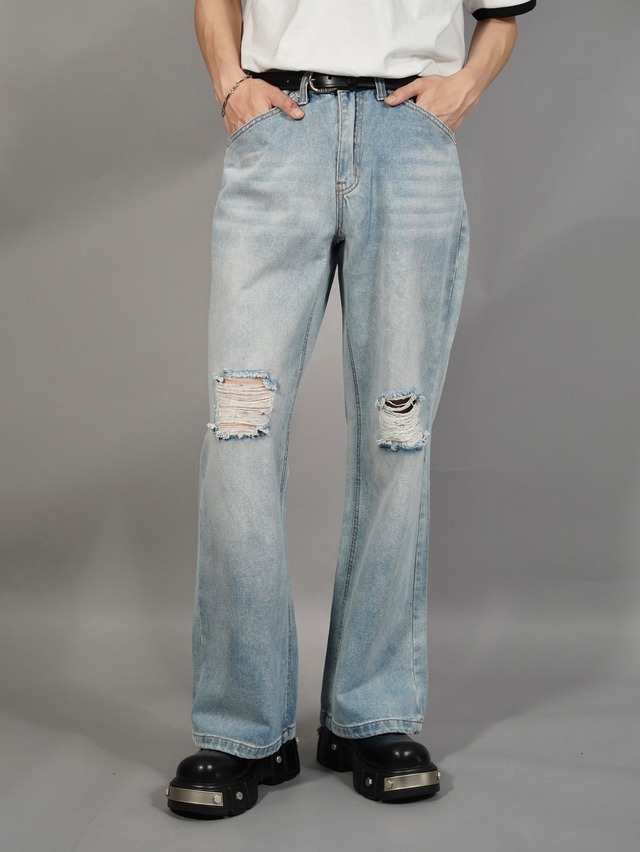 【ALUDE SELECT】bordeaux patch damage denim pants（2color）