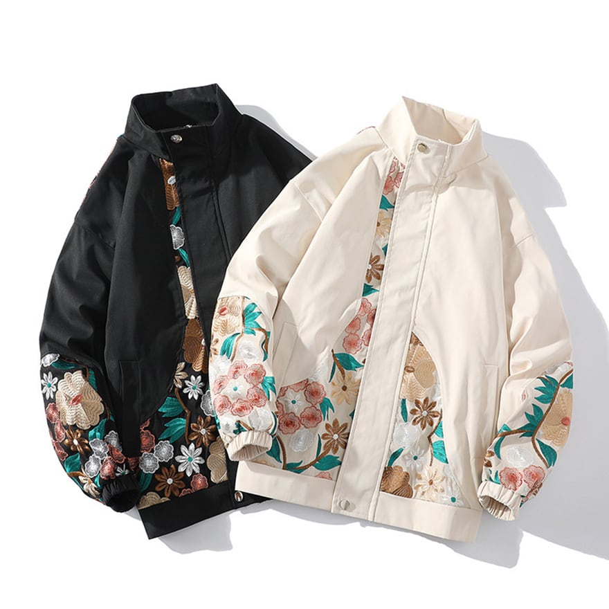 チャイナ風 刺繍ジャケット カジュアル 花柄 中華刺繍 男女兼用