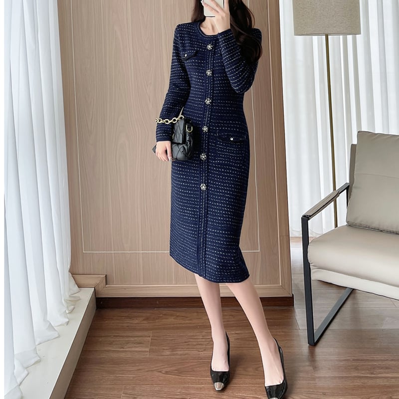 【dress】Aラインニットワンピース Q6784