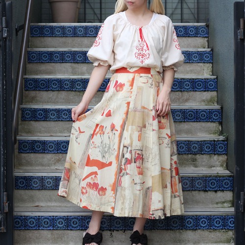 RETRO VINTAGE RETRO PATTERNED LONG SKIRT/レトロ古着レトロ柄ロングスカート