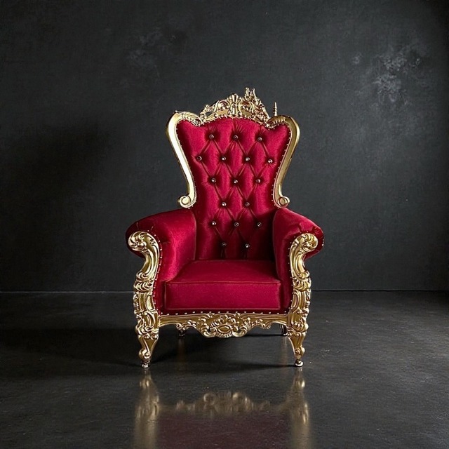 チェア ラグジュアリー ロイヤル 玉座 レッド おしゃれ インテリア 北欧 ゴールド カラー 装飾  椅子 いす アーム チェア ホテル リゾート ヴィラ ラウンジ