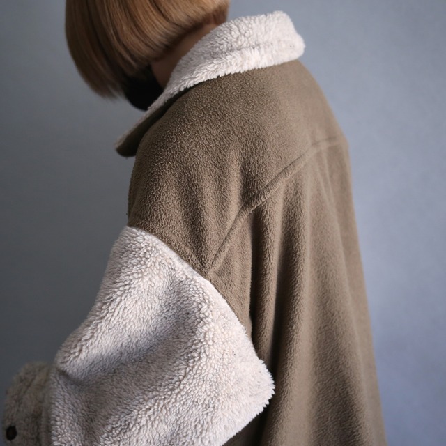 boa switching design bi-color fleece jacket