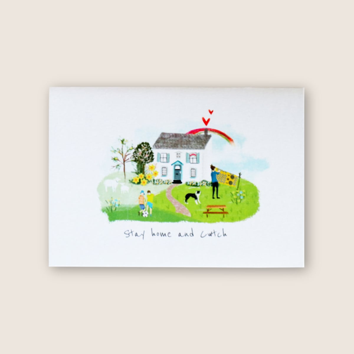 【グリーティングカード】Country House - Stay home and Cwtch - White | Stone