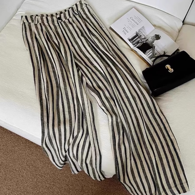 striped tuck pants　102824