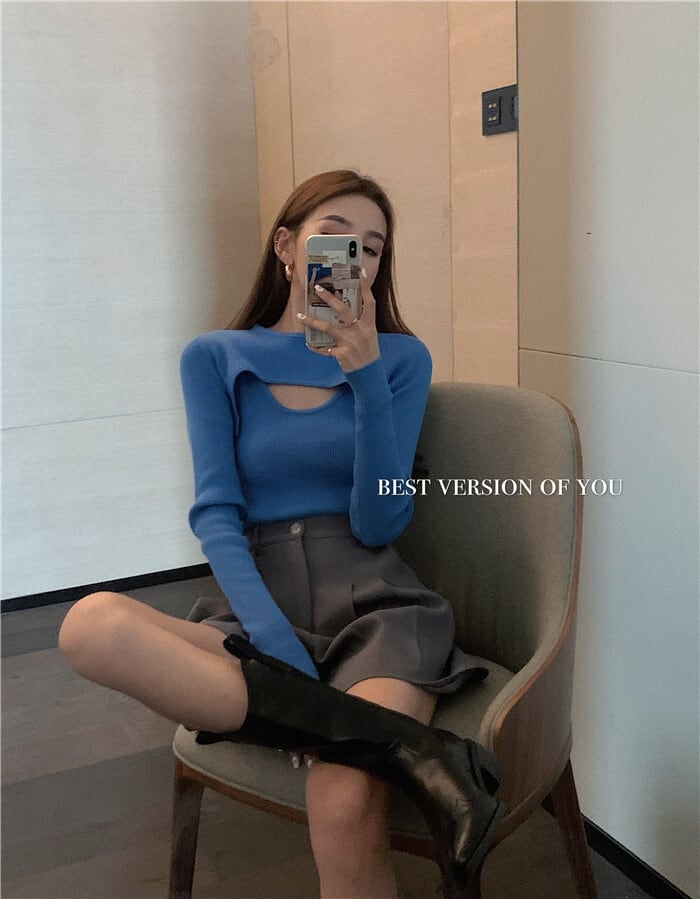 ニットセーター シャツ スプリングスタイルブラックショートトップス ロング 春物 ブラックストロベリース98499199170