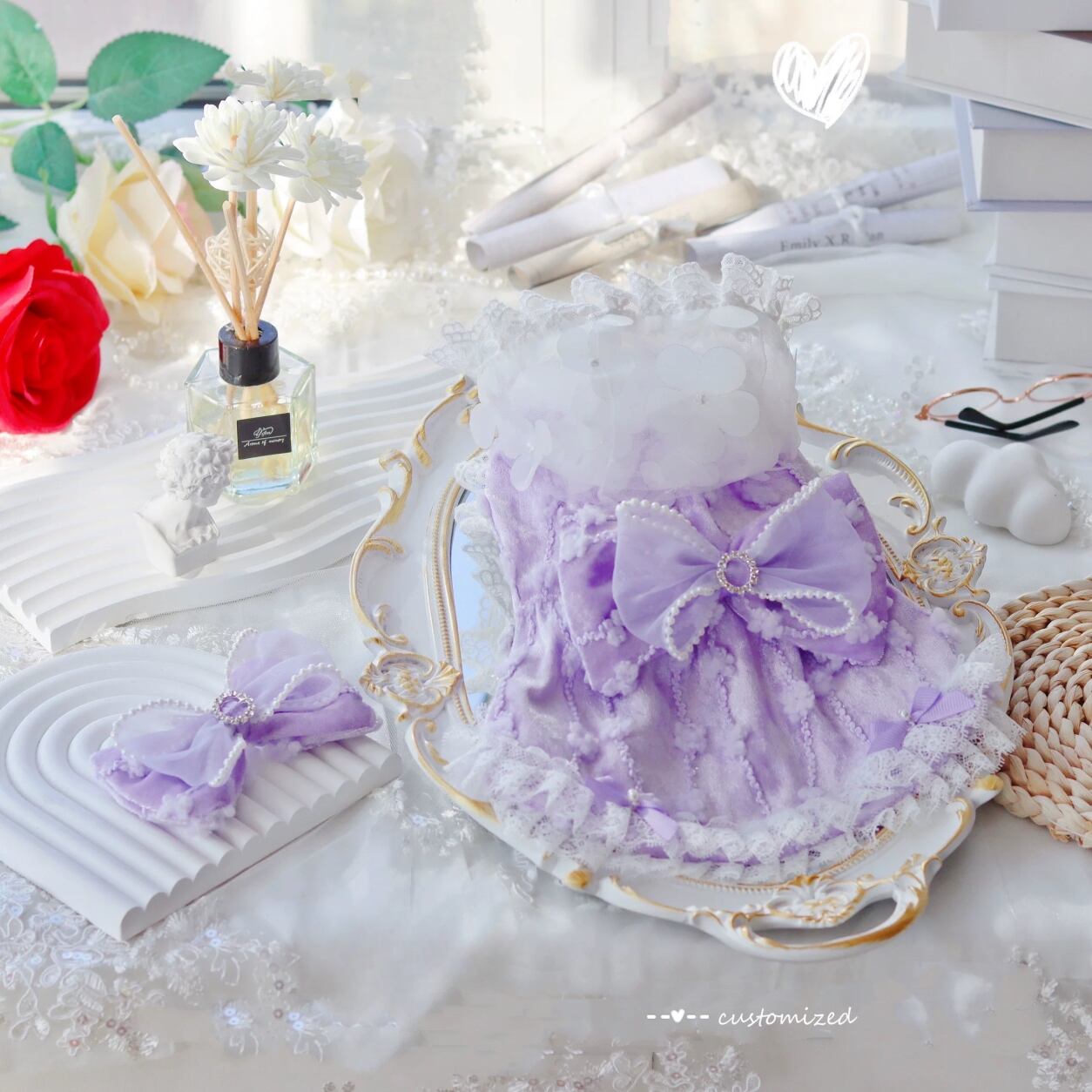 ラベンダーのリボンワンピース 00259