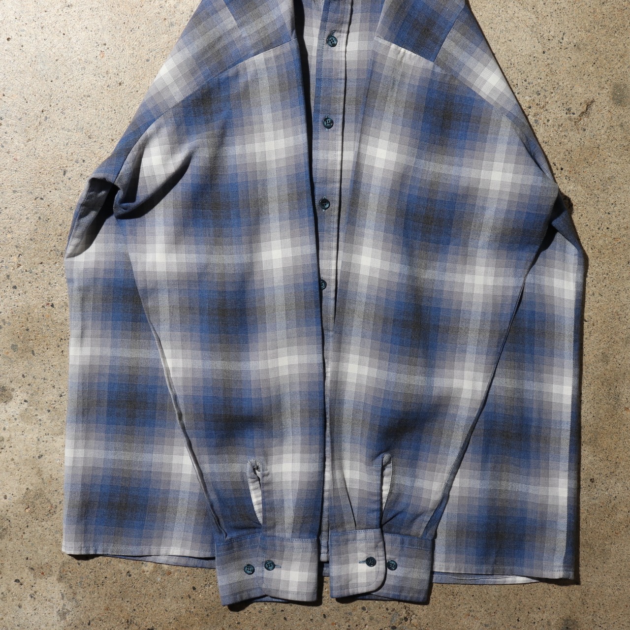 美品 XL 70s 80s オンブレチェックシャツ sears シアーズ 長袖 ombre shadow plaid shirt