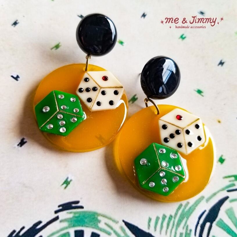 レトロ ツインダイス ピアス・イヤリング 【マンゴー】Retro Twin Dice