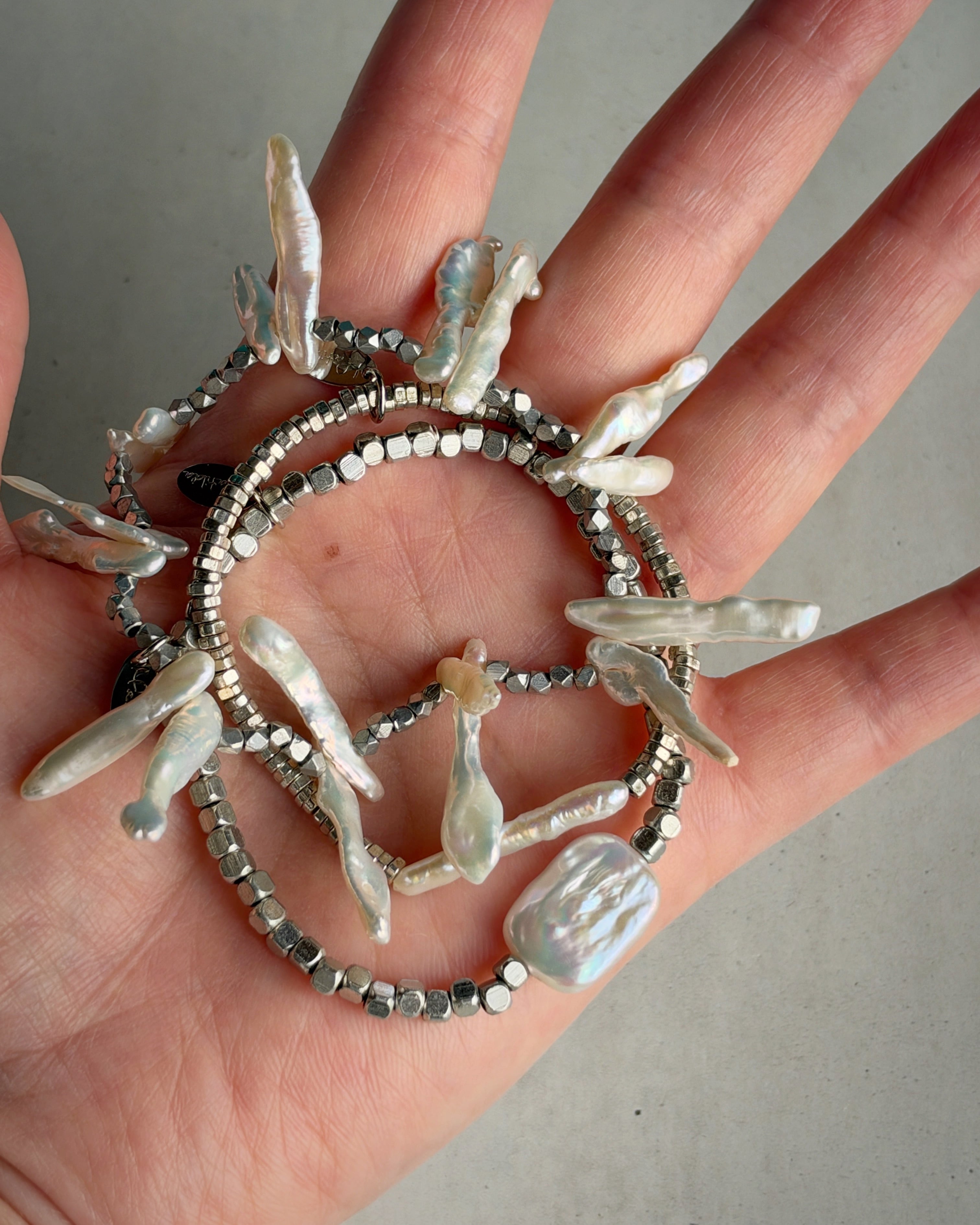 metal & stone bracelet(淡水パールA)