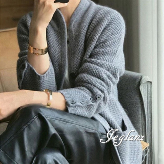 3色 ニット カーディガン スタンドカラー 袖ボタン きれいめ  ♪（MA634）σ，ς＊