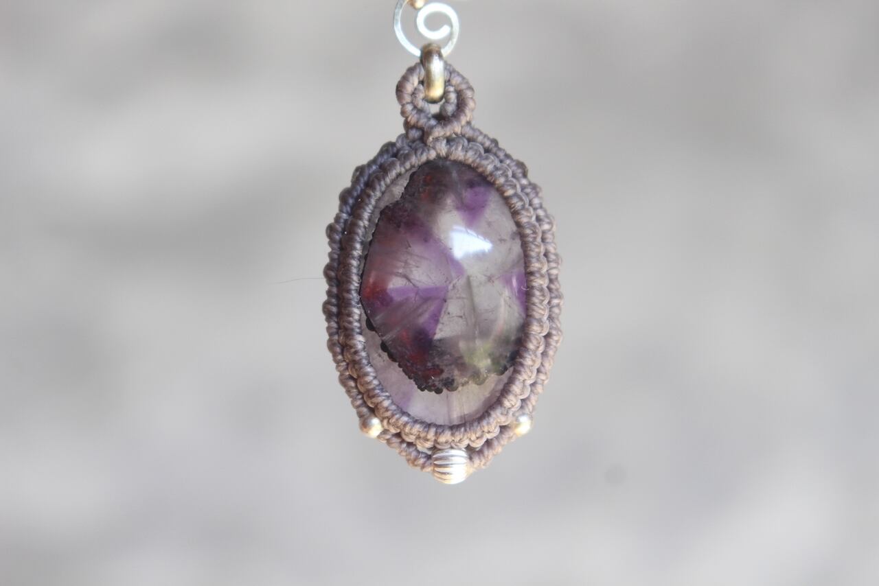 Trapiche amethyst silver925 wirework micro macrame pendant