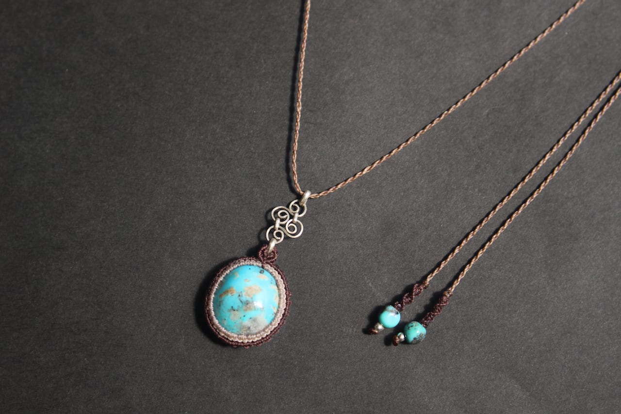 Turquoise silver925 wirework micro macrame pendant