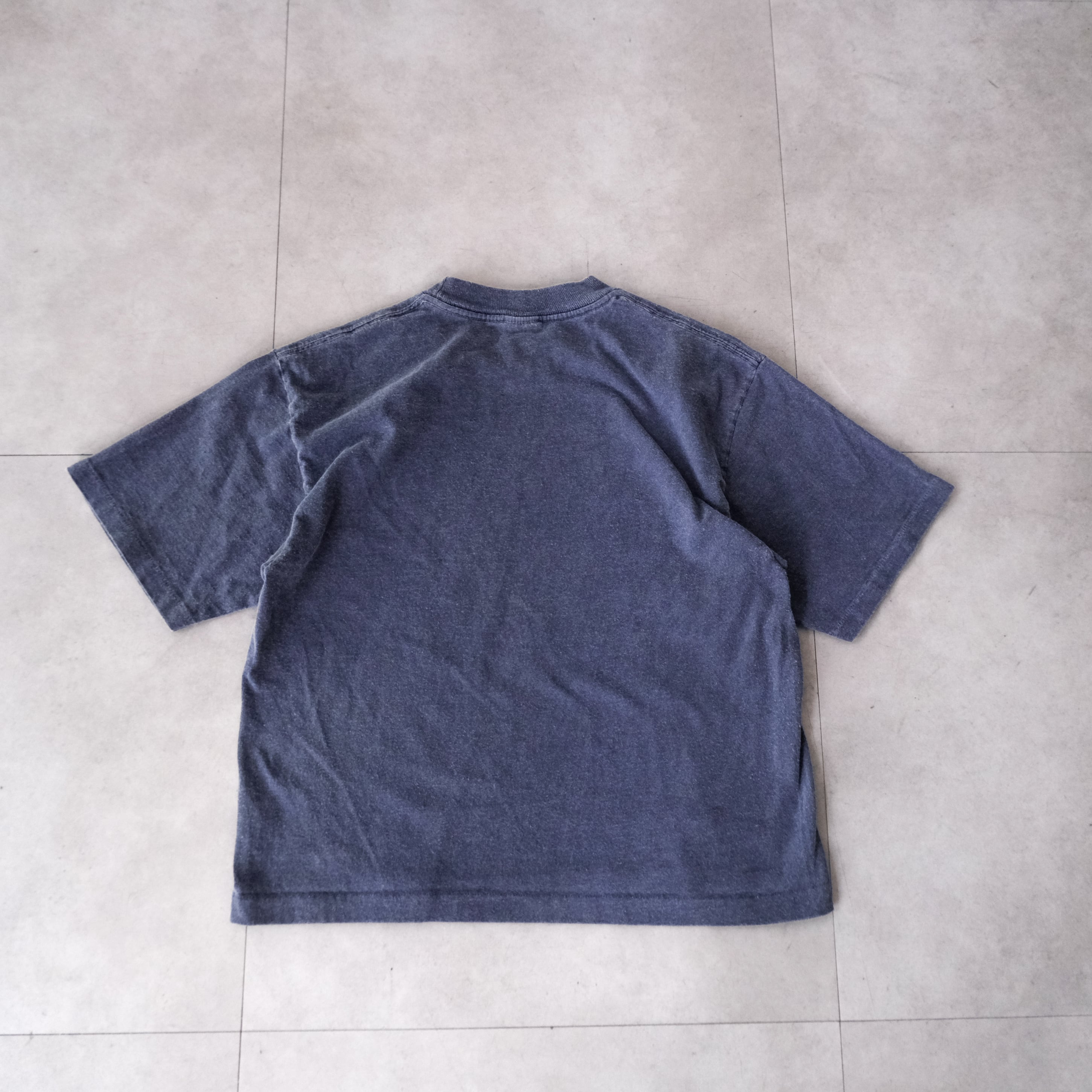 90s 鬼短丈の後染めフェードみ無地tシャツ 裾袖シングルステッチ