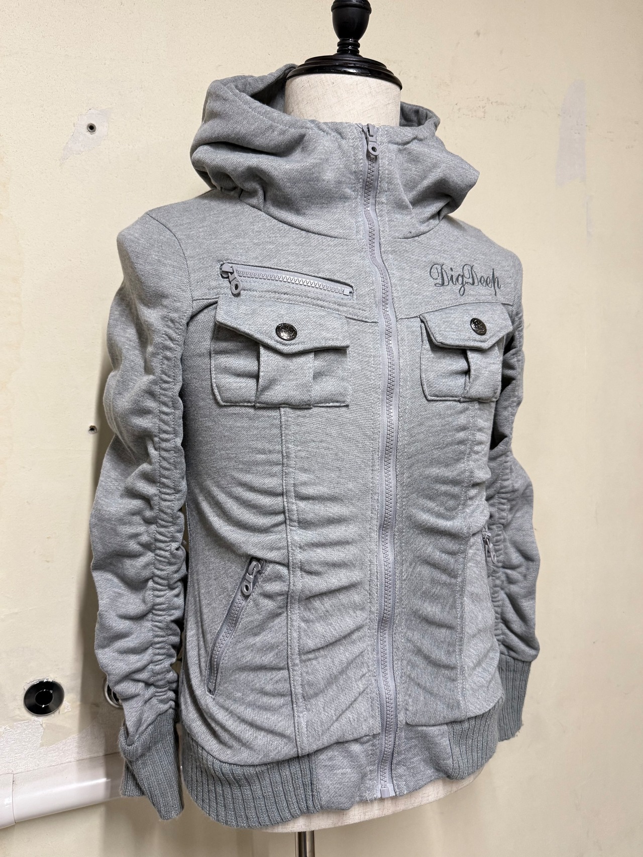 Shirring zip hoodie
