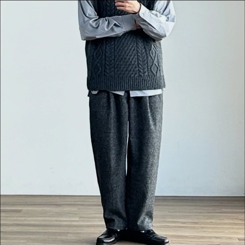 25AW》【STILL BY HAND】SILK NEP WOOL EASY WIDE TROUSERS スティル
