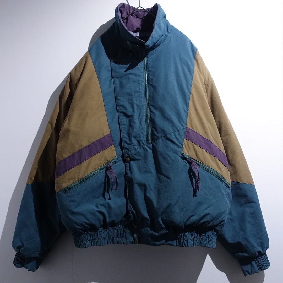 90s Multicolor Switching & Zipper Design Down Blouson