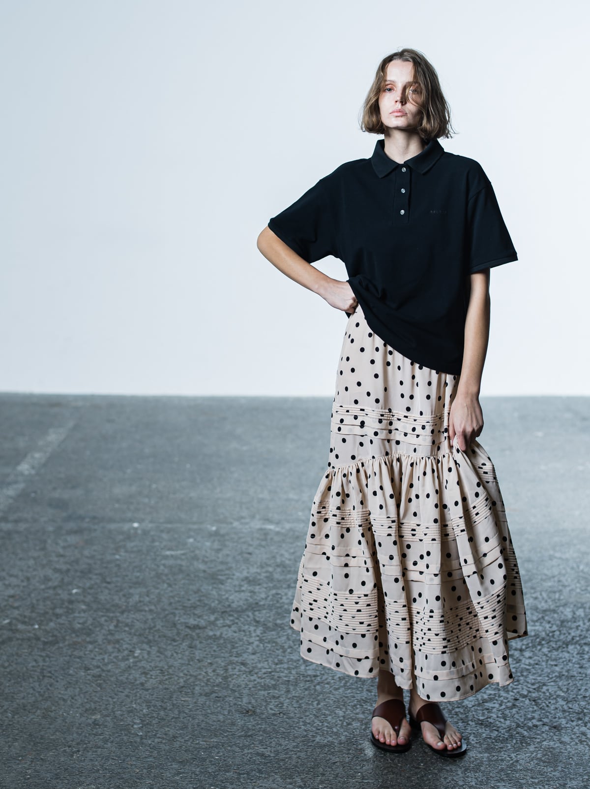 RELEVE　Polka dots Tuck Skirt　ドット　ロングスカート Polka dots Tuck Skirt | RELEVE