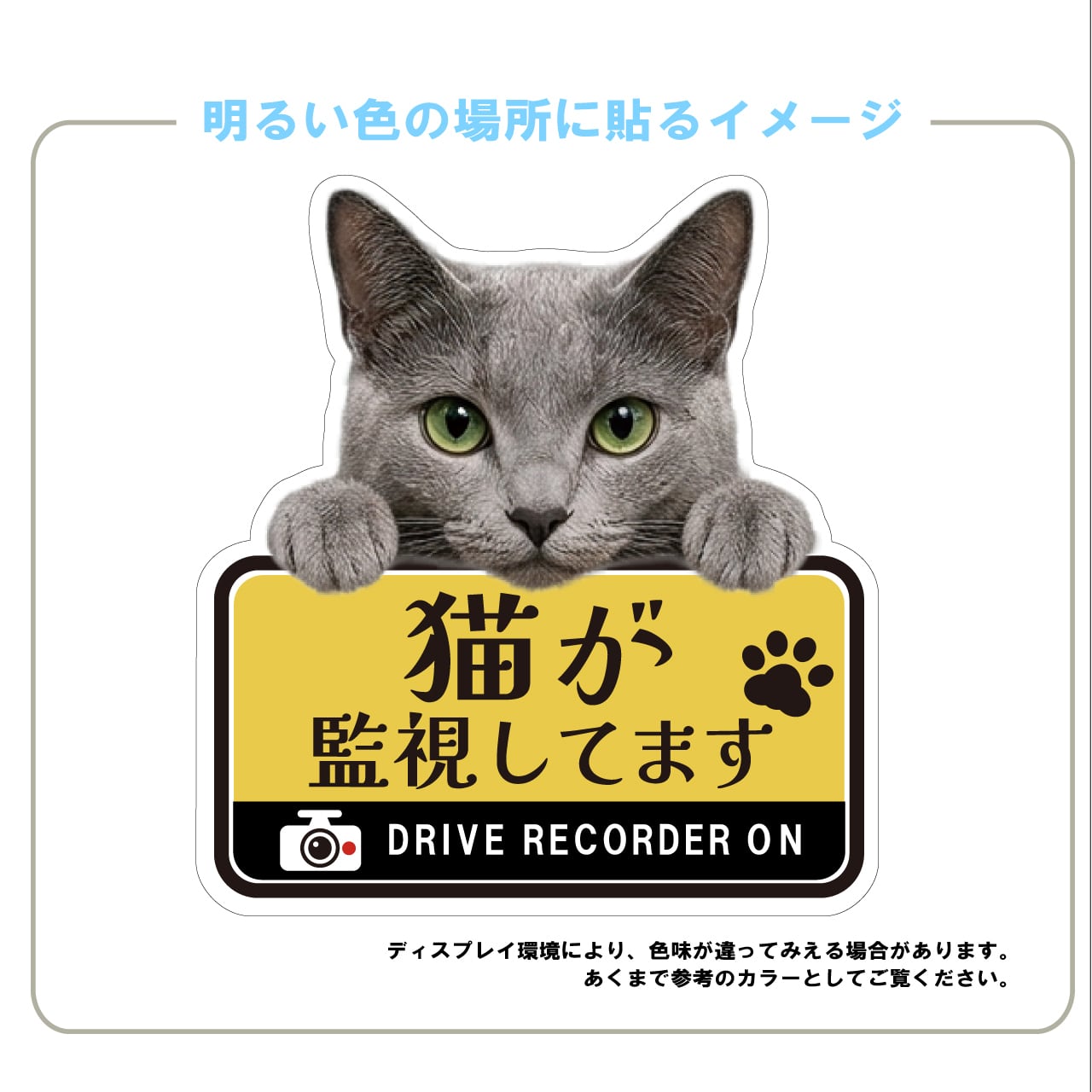 ロシアンブルー・猫・CAT・cat・ドライブレコーダー・ドラレコステッカー・撮影中・車・ステッカー・インクジェット印刷・屋外用・猫好き・ドライブグッズ・監視しています・おもしろい・かわいい・肉球