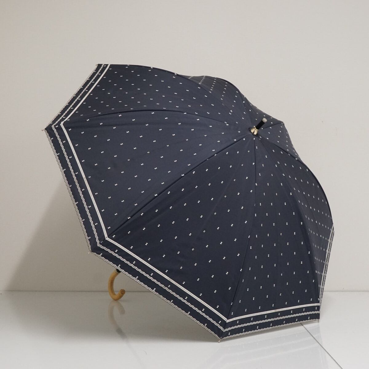 完全遮光折日傘 芦屋ロサブラン USED品 2段折ミドル コンビ ネイビー